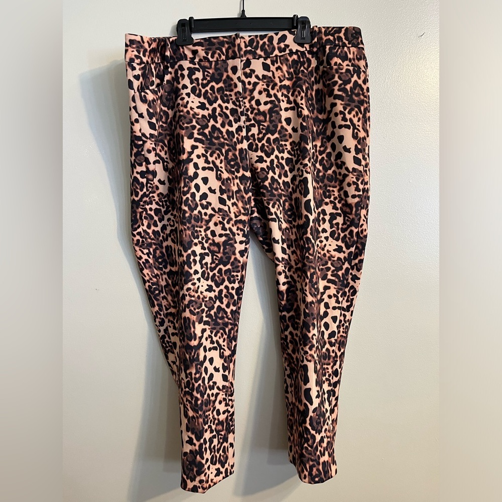 Eloquii Womens Brown Animal Print Ankle Pants Curvy Stretch Size 22S